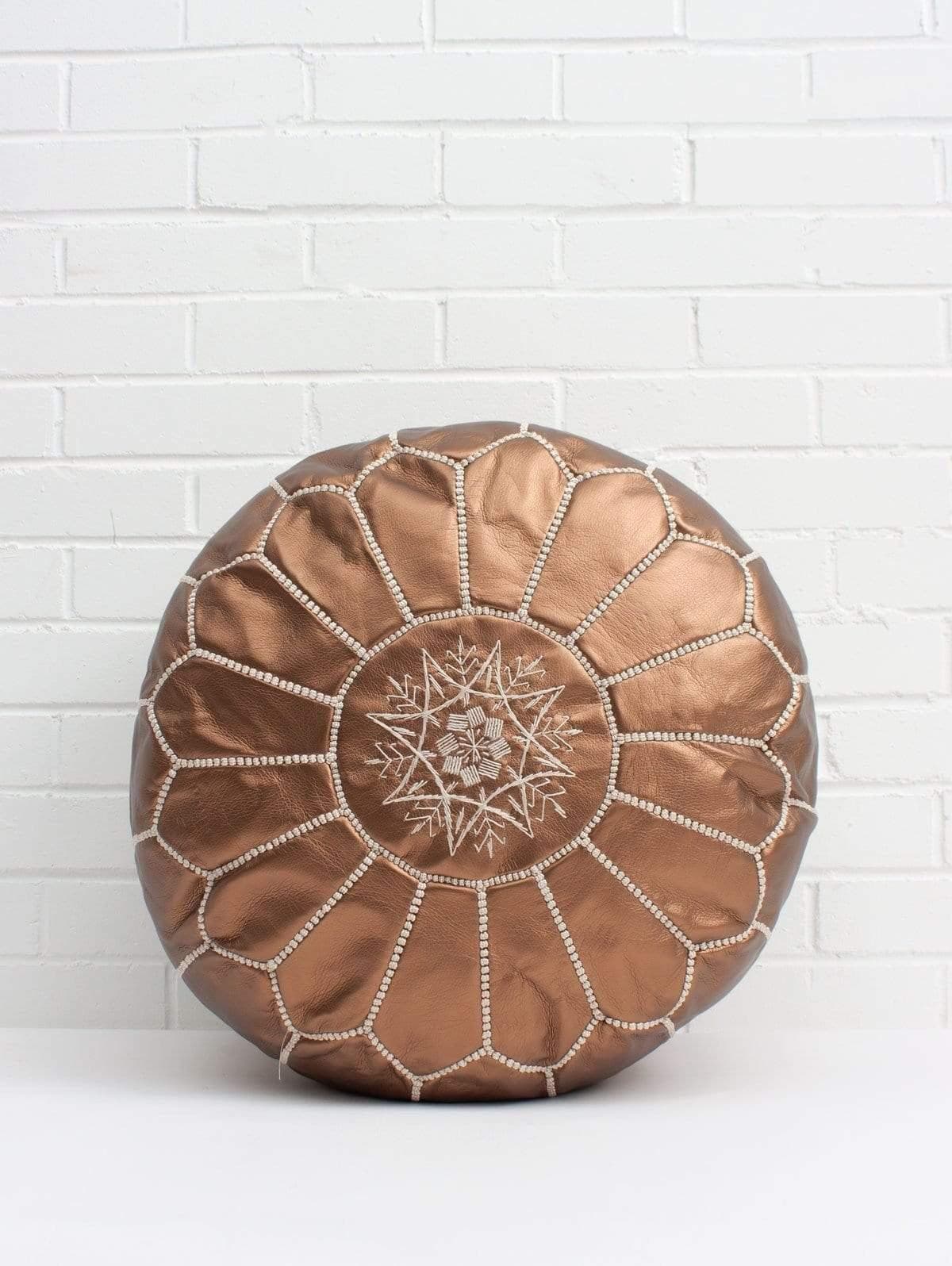 Bronze Faux Leather Pouf - Ettilux Home