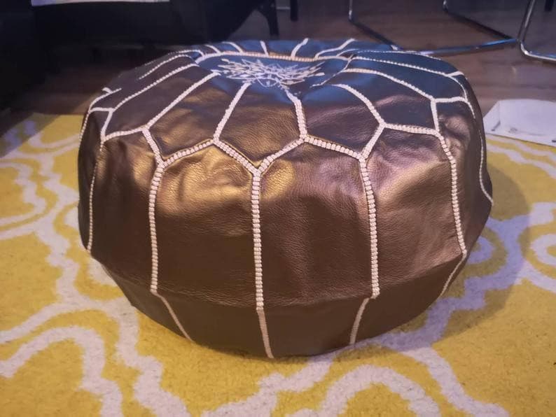 Bronze Faux Leather Pouf - Ettilux Home