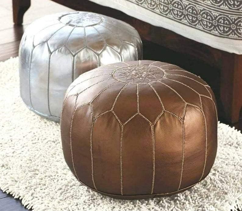 Bronze Faux Leather Pouf - Ettilux Home