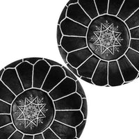 Thumbnail for set of 2 Black Leather Poufs - Ettilux Home