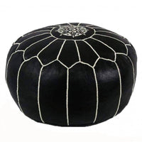 Thumbnail for set of 2 Black Leather Poufs - Ettilux Home