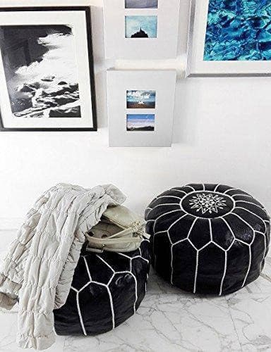 set of 2 Black Leather Poufs - Ettilux Home