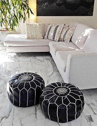 Thumbnail for set of 2 Black Leather Poufs - Ettilux Home